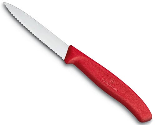 Victorinox 3.25 inch Serrated Spear Point Paring Knife, Red Handle
