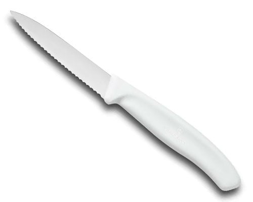 White Handled Serrated Paring Knife