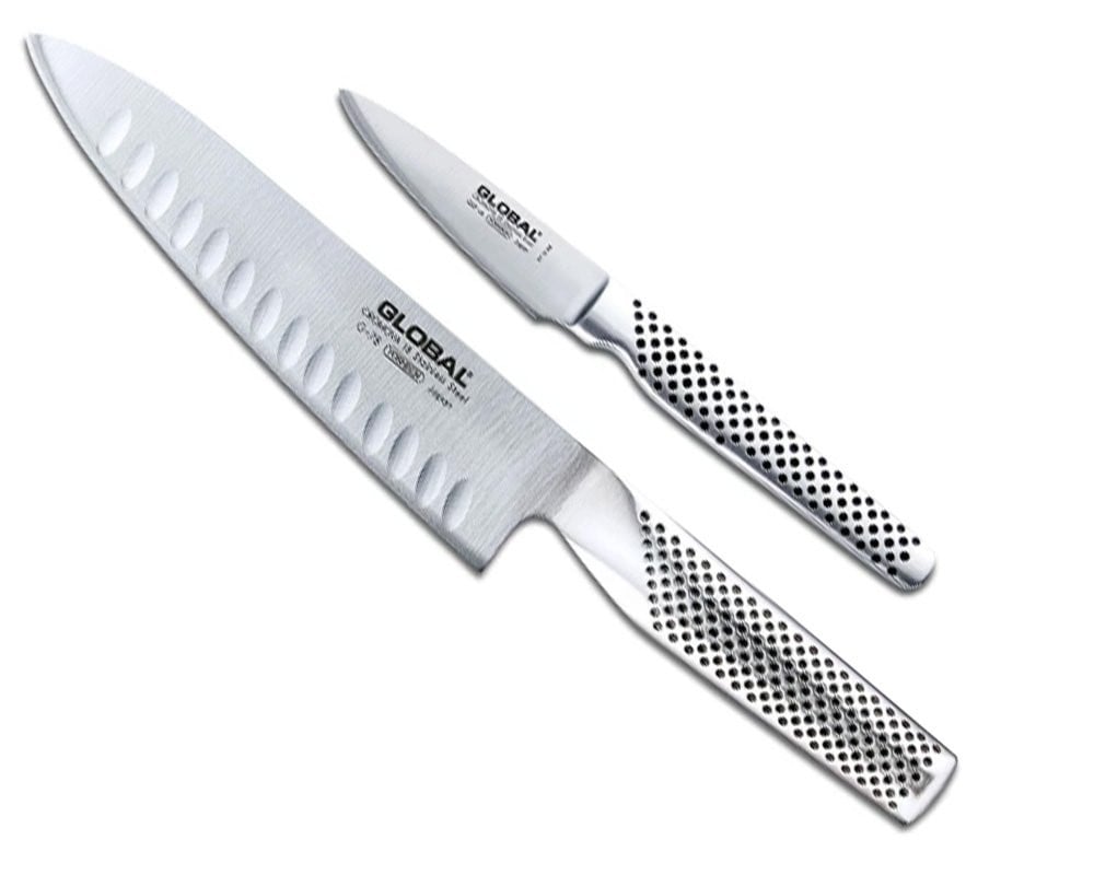 Global 2 pc. Kitchen Knife Set on Cutting Board