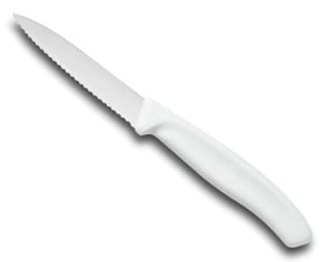 White Handled Serrated Paring Knife
