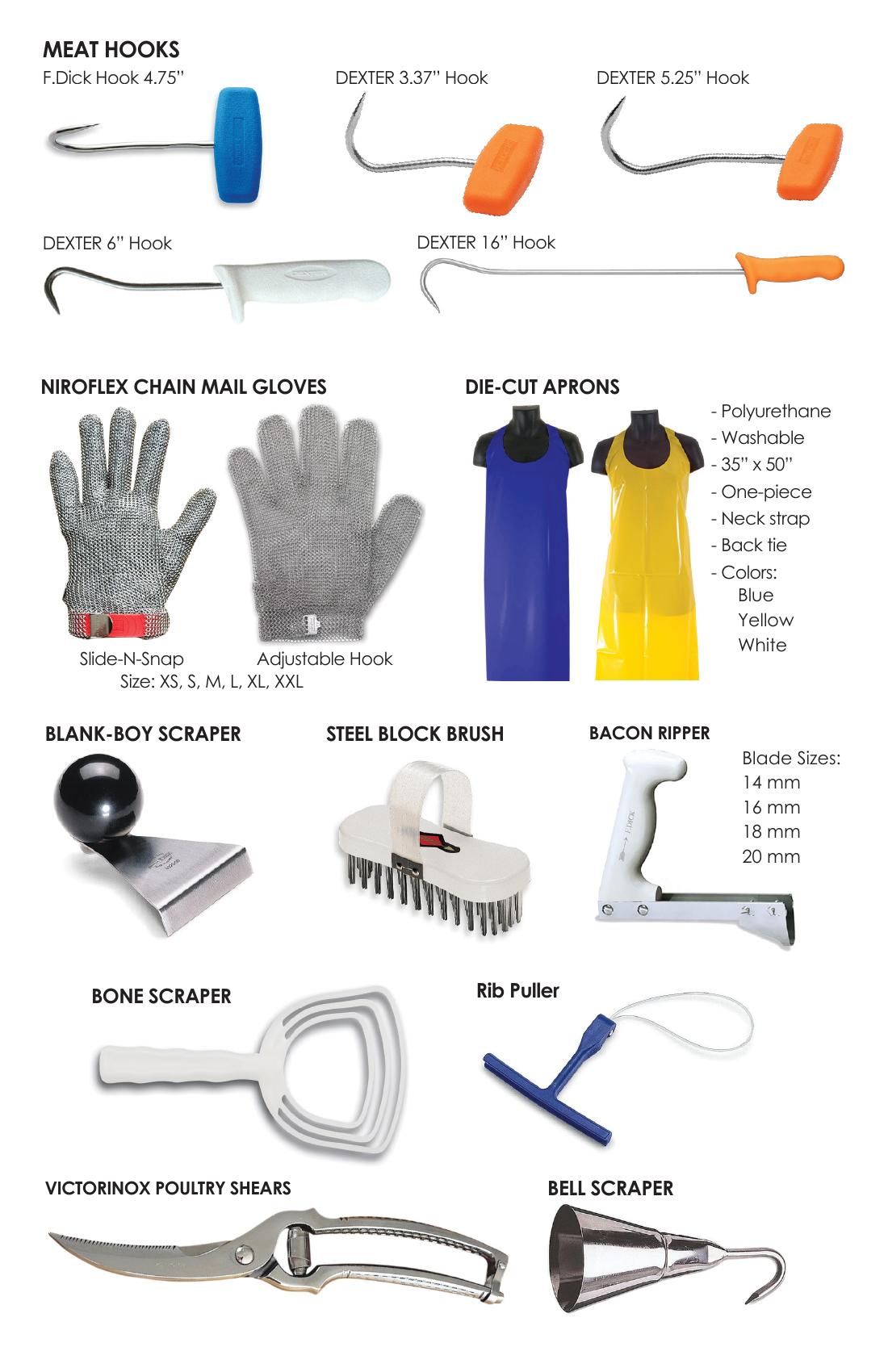 Meat hooks and butcher tools