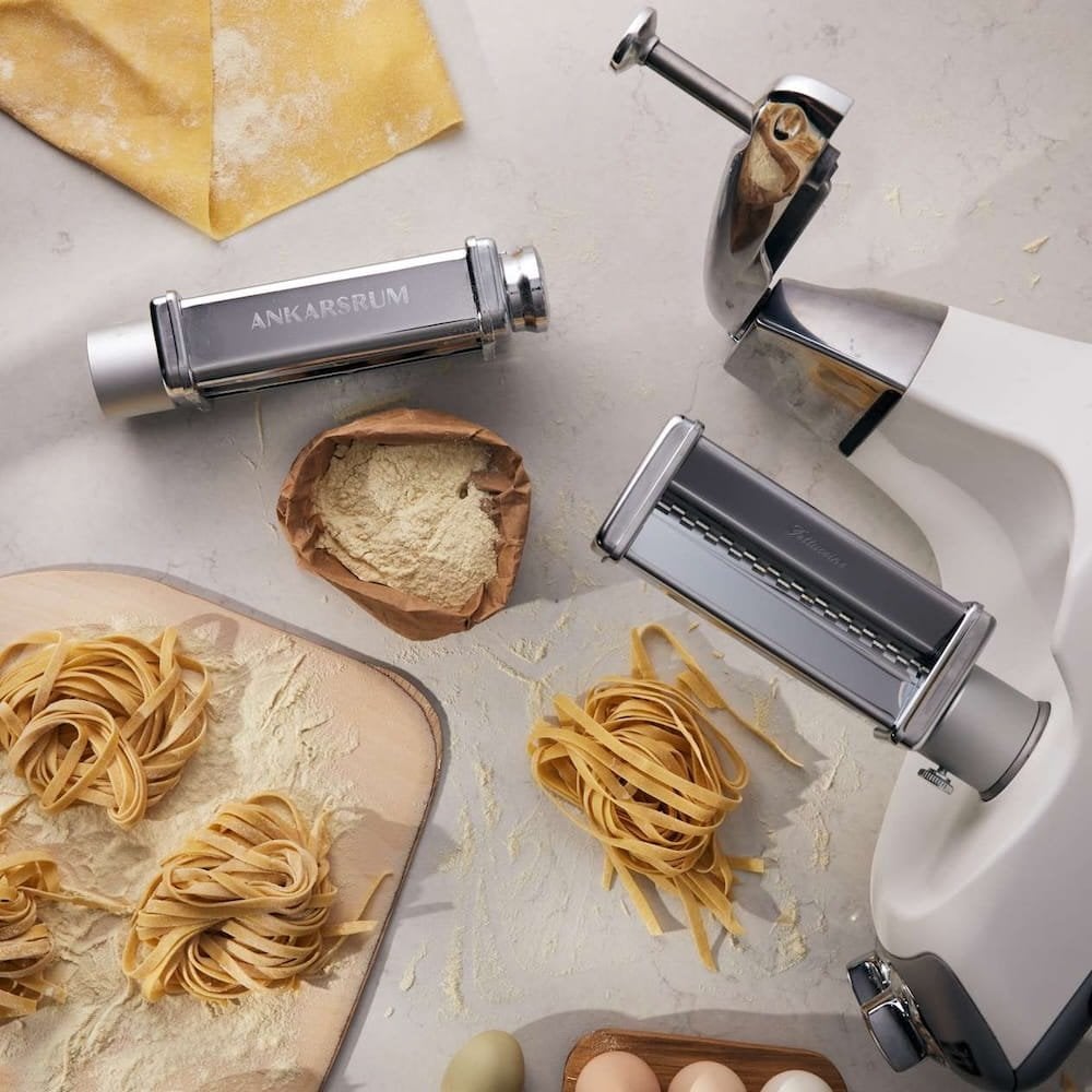 Ankarsrum pasta roller and cutter attachments with fresh fettuccine