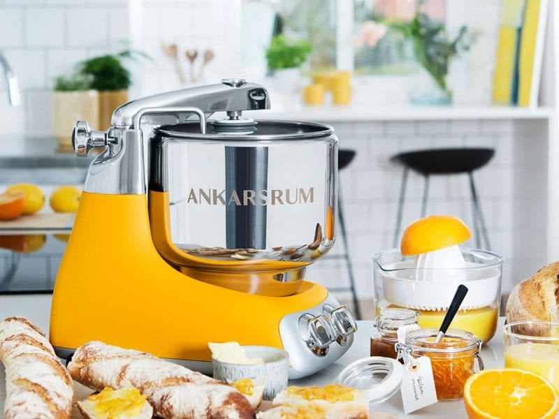 Ankarsrum stand mixer with specialized baking and prep attachments