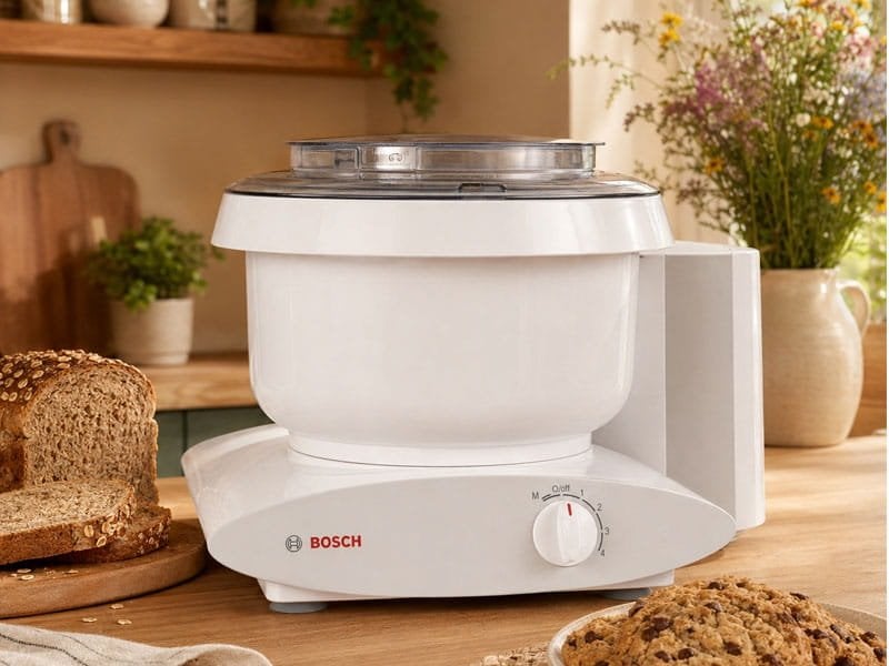 Stand mixer prepared for bread and pasta dough prep